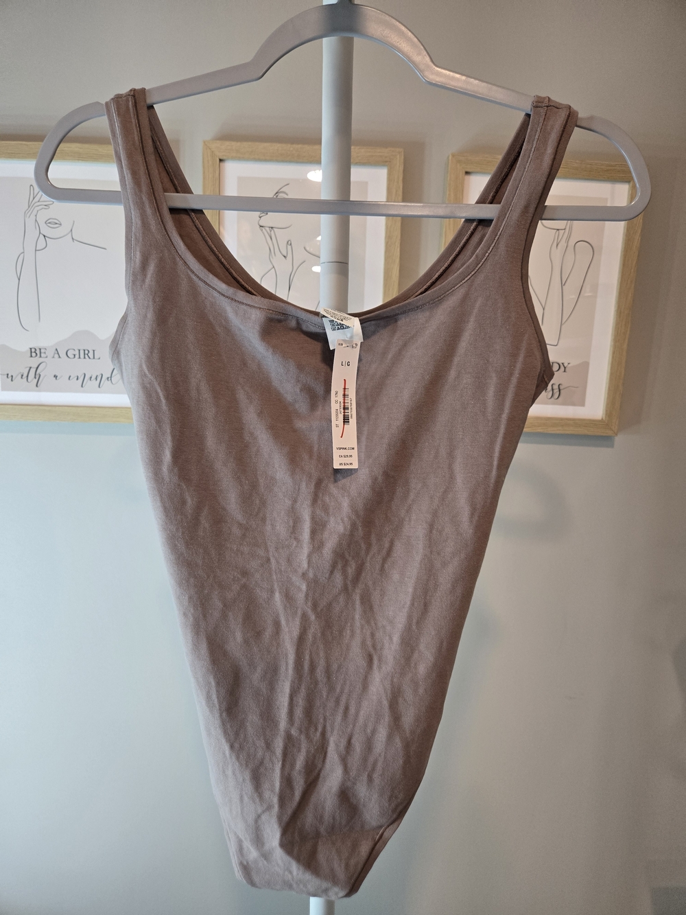 PINK Victoria's Secret Taupe Scoop Neck Sleeveless Bodysuit